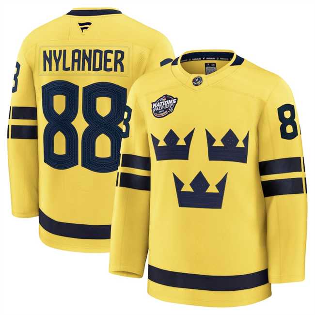 Mens Sweden #88 William Nylander Yellow 2025 4 Nations Face-Off Premium Jersey Dzhi->2025 4 nations face-off->NHL Jersey